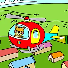 Tiger Flying Helicopter Coloring Page