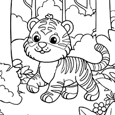 Tiger In The Jungle Car Coloring Page Black & White