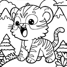 Tiger Roaring Coloring Page Black & White