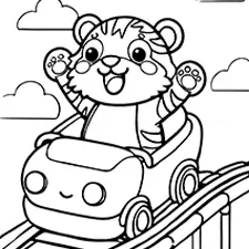 Tiger On A Rollercoaster Coloring Page Black & White