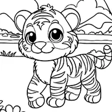 Tiger On A Safari Coloring Page Black & White