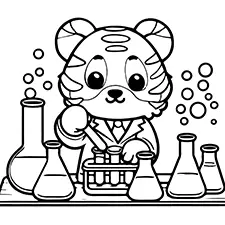 Tiger In A Science Lab Coloring Page Black & White