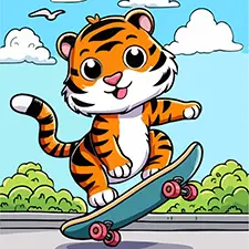 Tiger On A Skateboard Coloring Page