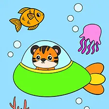 Tiger In A Submarine Coloring Page