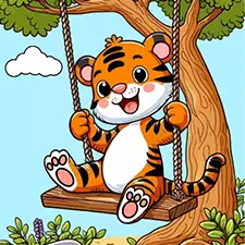 Tiger On A Swing Coloring Page