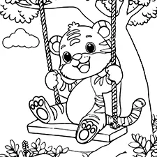 Tiger On A Swing Coloring Page Black & White