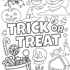 Trick Or Treat  Coloring Page Black & White