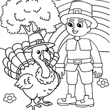 Turkey & Pilgrim Printable Black & White