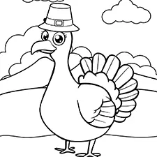 Turkey With Pilgrim Hat Printable Black & White