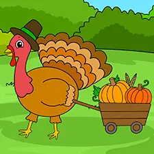 Turkey & Thanksgiving Harvest Coloring Page