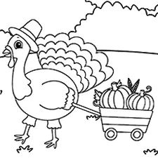 Turkey & Thanksgiving Harvest Coloring Page Black & White