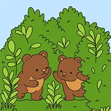 Two Bears Playing In The Bushes Coloring Page