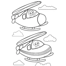 Two Boys Flying Helicopter Coloring Page Black & White