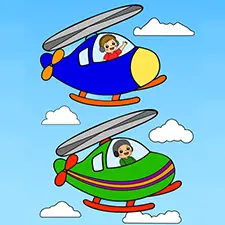 Two Boys Flying Helicopter Coloring Page