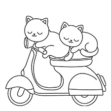 Two Cats Sleeping On A Motorcycle Coloring Page