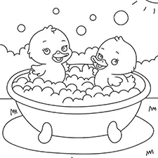 Two Ducks In A Bathtub Coloring Page