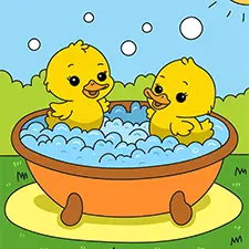 Two Ducks In A Bathtub Coloring Page