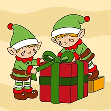 Two Elves Packing A Big Present Coloring Page