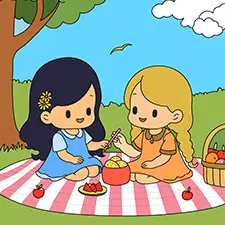 Two Little Girls Having A Picnic Picture