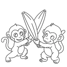 Two Monkeys Having A Banana Sword Fight Coloring Page