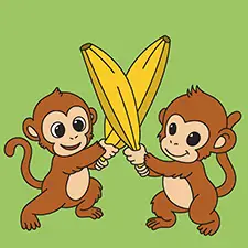 Two Monkeys Having A Banana Sword Fight Coloring Page