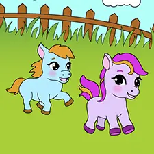 Two Ponies Playing Together Coloring Page