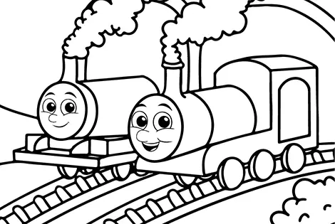 Two Trains On Tracks Coloring Page Black & White