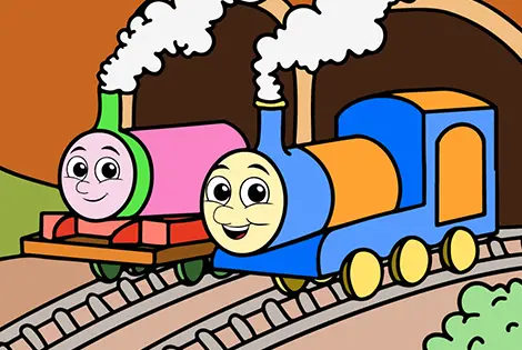 Two Trains On Tracks Coloring Page