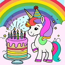 Unicorn With A Birthday Cake Coloring Page