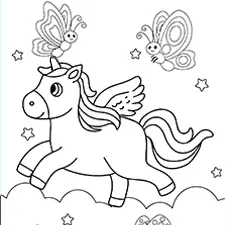 Unicorn & Butterflies Coloring Page Black & White