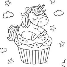 Unicorn Cupcake Coloring Page