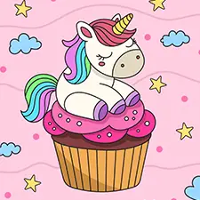 Unicorn Cupcake Coloring Page