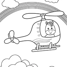 Unicorn Flying Helicopter Coloring Page Black & White