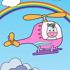 Unicorn Flying Helicopter Coloring Page