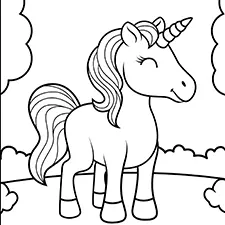 Unicorn In The Forest Coloring Page Black & White