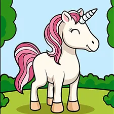 Unicorn In The Forest Coloring Page