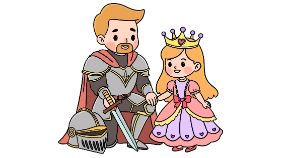 Warrior Dad and Princess Daughter Coloring Page