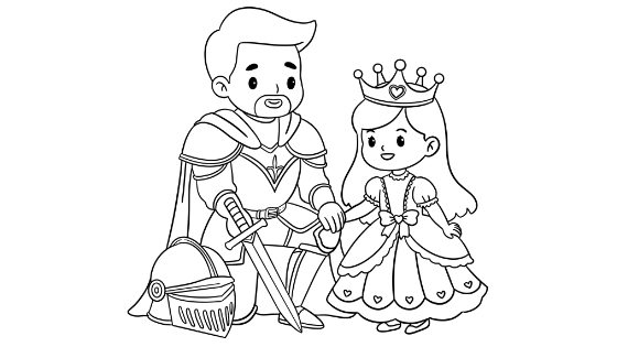 Warrior Dad and Princess Daughter Coloring Page