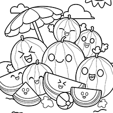 Watermelon Family Coloring Page Black & White