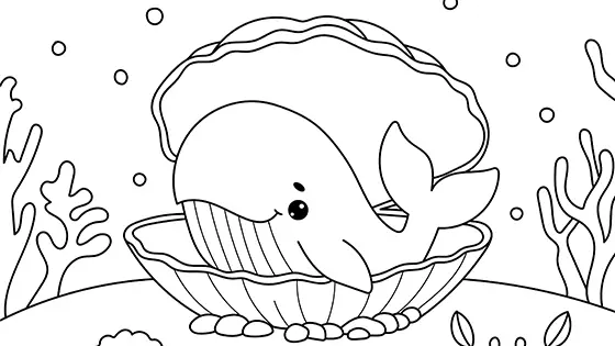 Whale In A Clam Shell Bed Coloring Page