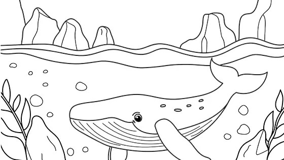 Whale With Icebergs Coloring Page