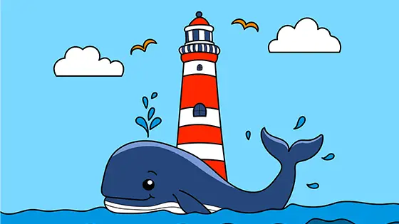 Whale With A Lighthouse Printable