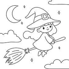 Witch Flying On A Broomstick Coloring Page