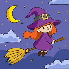 Witch Flying On A Broomstick Coloring Page