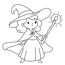 Witch With A Magic Wand Coloring Page