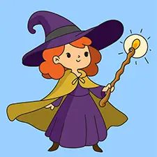 Witch With A Magic Wand Coloring Page