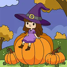 Witch Sitting On A Big Pumpkin Coloring Page