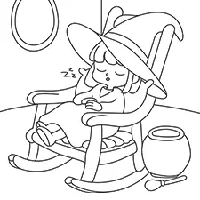 Witch Sleeping On A Rocking Chair Coloring Page