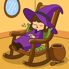 Witch Sleeping On A Rocking Chair Coloring Page