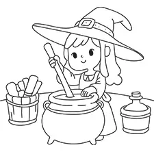 Witch Stirring A Cauldron Coloring Page